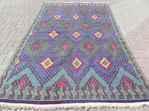 Area Rugs, Wool Rug, Embroidery Rug, Turkish Kilim, Multicolor KelimRug 71"x115" - Picture 1 of 12