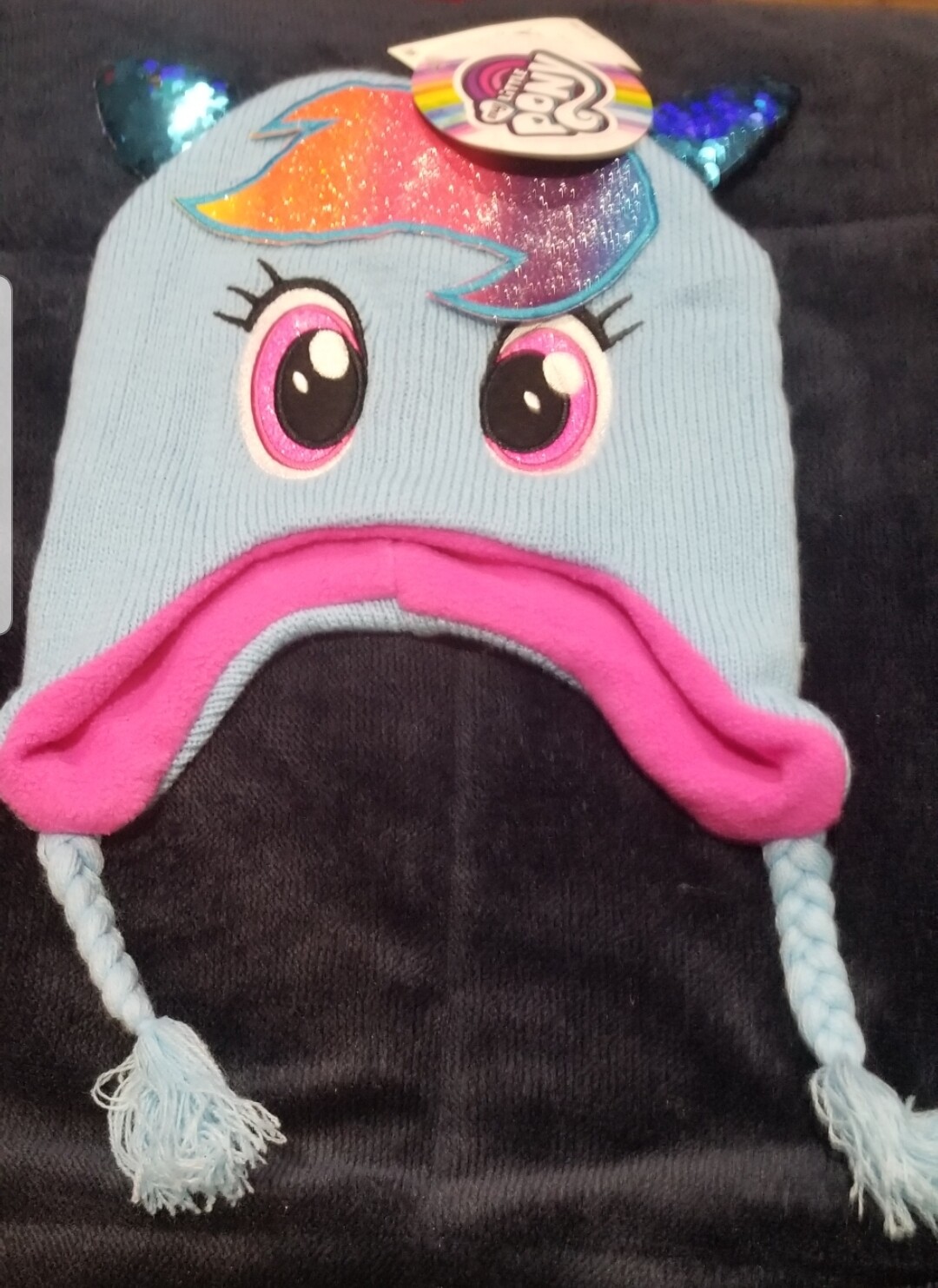 Cappello peruviano ragazza My Little Pony Rainbow Dash scintillante paillettes orecchie