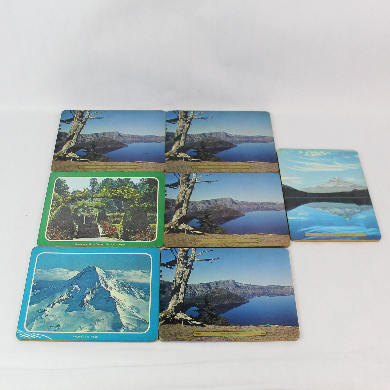 Lot of 7 Genuine Cork Back Oregon Travel Themed Table Trivets Or Plaques