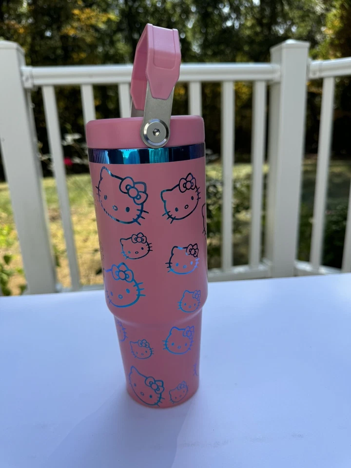 30 унций барабан лазерная гравировка Sanrio Hello Kitty лица светло-розовый радужный оттенок - Изображение 3 из 4