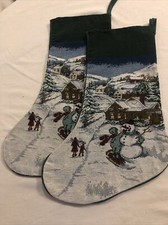 Christmas Set Of 2 Needlepoint Style Holiday Stockings Snowman 19  
