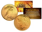 1920s AU/BU PEACE Silver Dollar US Coin 24K GOLD PLATED in Coin Capsule & Cert