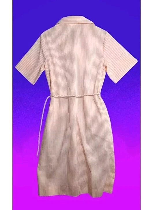 Vestido de casa Sears con cremallera y tablero a rayas con cinturón rosa y blanco talla 16 Foto 2 de 4