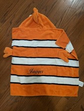 Pottery Barn Baby Orange Wht Embroidered 'Jagger' Fish Beach Hooded Towel 12M-2T