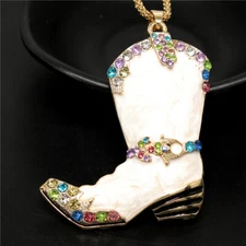 Fashion Women Rhinestone Cute White Enamel Boots CrystalPendant Chain Necklace