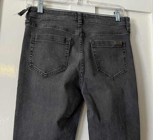 F&F Grey Stretch Denim Mid Rise Striped Raw Hem Ankle Skinny Jeans UK10 L26.5" - Picture 4 of 5
