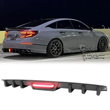 For Honda Accord Sedan Carbon Fiber Rear Bumper Diffuser Spoiler w/ Brake Light