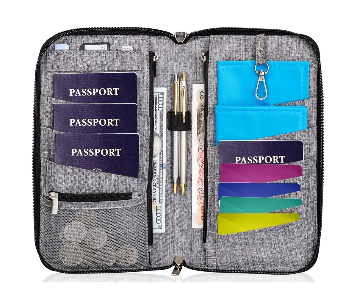 Leather Family Travel Wallet Passport Holder RFID Blocking Document  Organizer