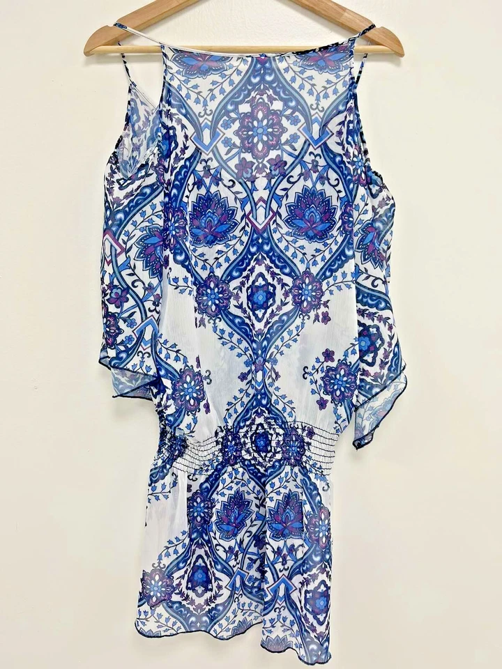 Túnica de encaje Becca by Rebecca Virtue blanco azul traje de baño cubierta TALLA M Foto 2 de 4