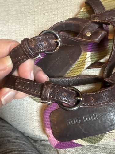 Miu Miu Echtleder Open Toe Nieten Riemchen Sandalen braun Gr. 37 US 6,5 - Bild 7 von 8