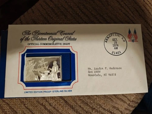 BICENTENNIAL COUNCIL INGOT .925 FRANKLIN MINT  #7 peggy sue burned