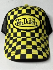 Von Dutch Black And Yellow Checker Trucker Hat SnapBack Adjustable NWT
