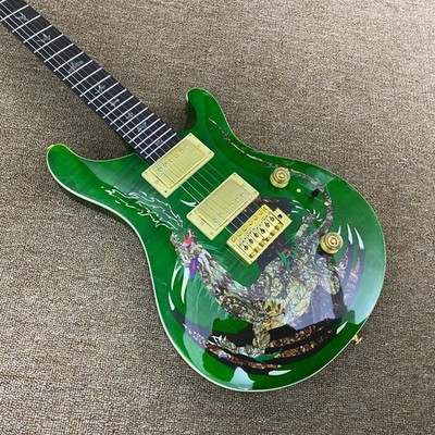  Custom Shop Dragon Inlay prs Electric Guitar Green Burst Flame Top HH Pickups