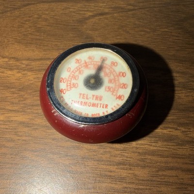 Vintage Tel-Tru Suction Cup Auto Car Thermometer Bakealite RED Cold Weather Dial