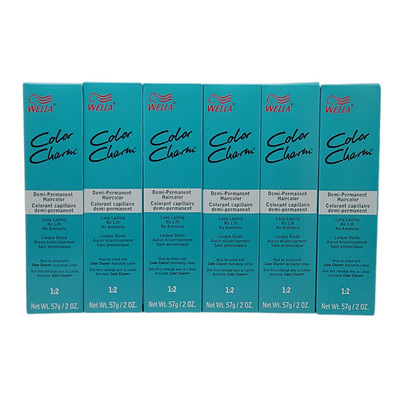 6 Pack Wella Color Charm Demi-Permanent 6RV 6/45 Fiery Red - 2 oz Ammonia Free