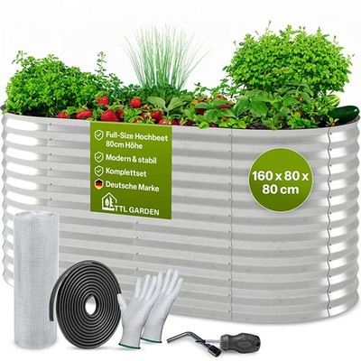 TTL GARDEN SPIRIT Hochbeet oval Metall verzinkt Silber Gartenbeet Pflanzbeet