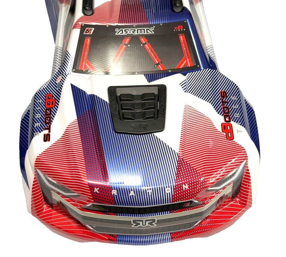 Arrma Kraton V6 Red White Blue Patriot Body Clipless 6s Shell ARA-3009 ARA8608V6 - Image 2 of 4