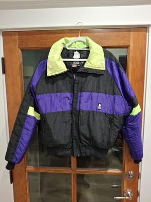 VTG - ALPINE DESIGNS Goose Down Puffer Ski Jacket Mens M Black Purple Yellow