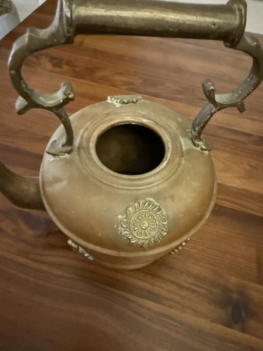 Vintage Ornate Brass & Copper Kettle Teapot with Goose Neck and Removable Lid - Picture 8 of 9