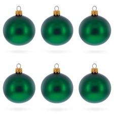 Set of 6 Matte Green Glass Ball Ornaments 2.4 Inches