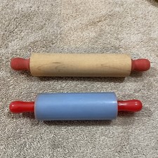 Vintage Lot Of 2 - Child Size Toy Rolling Pins, Play Kitchen Utensils