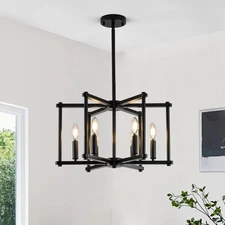21" Black Farmhouse Chandelier - 6-Light Modern Industrial Geometric Metal Pe...