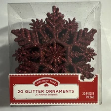 NEW  20 PK  Christmas Glitter Ornaments Red Sparkle Snowflake 