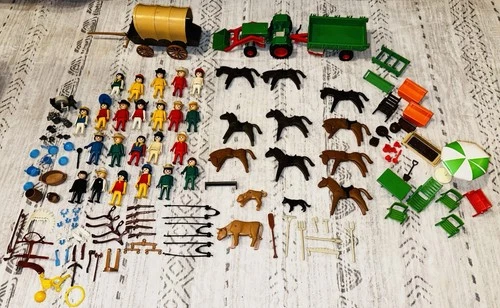 Huge Vintage Playmobil Lot Tractor, People, Accessories, Animals, Weapons & More