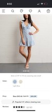 American Eagle Light Blue V-Neck Ruffle Lace Button cotton Mini Dress Sz M