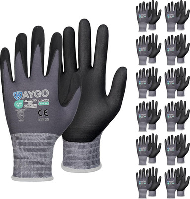 KAYGO Safety Work Gloves Microfoam Nitrile Coated, 12 Pairs Kg18Nb,Seamless Knit