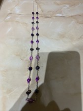 Dark & Light Purple Silver Plated 34” Long Necklace
