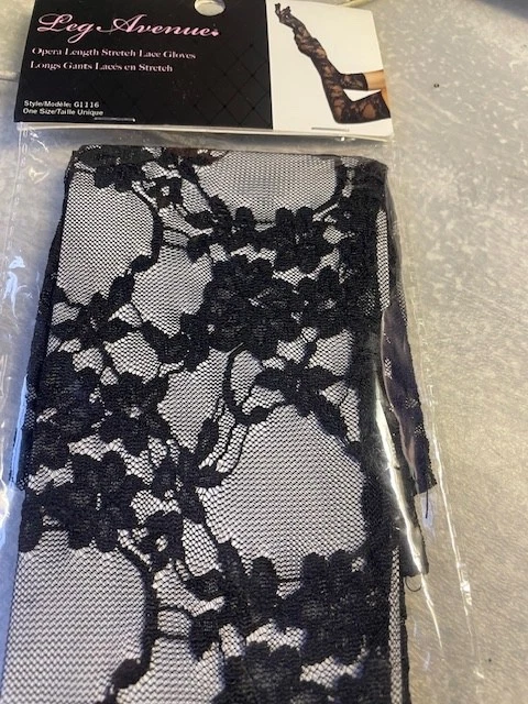 NUEVO EN PAQUETE Leg Avenue GUANTES ELÁSTICOS DE ENCAJE HASTA EL CODO NEGROS Foto 2 de 4