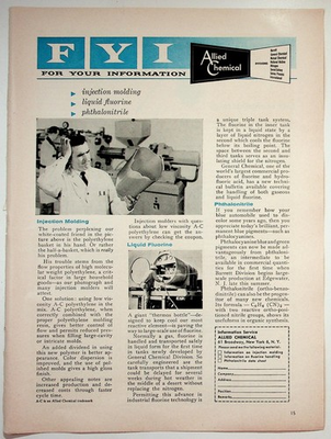 #ad Allied Chemical 1957 Original Print Advertisement FYI Injection Molding 8x11 $13.50
