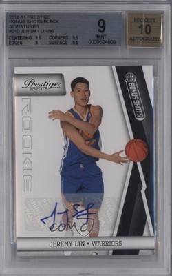 2010 Prestige Bonus Shots Black 82/99 Jeremy Lin BGS 9 MINT Rookie Auto RC 3u4