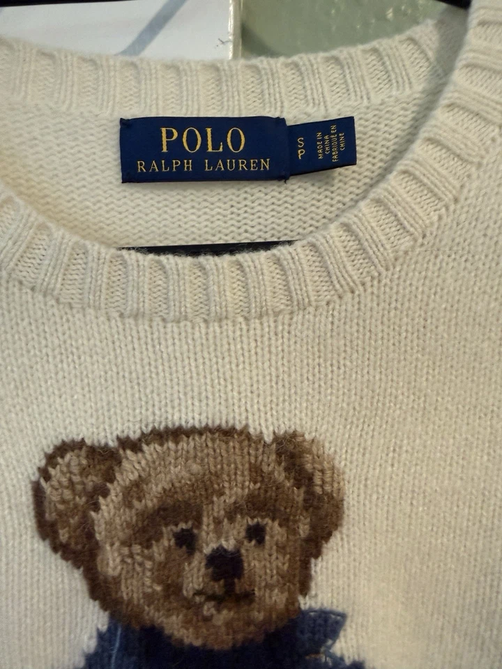 Suéter de lana raro Ralph Lauren Polo Bear. Pequeño oso bordado marfil con punto Foto 3 de 4