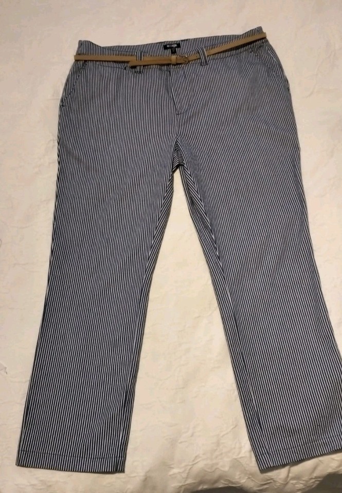 Emerge Size 12 Navy/White  Minstripe Cotton/ Elastane  Chino Pant Fly Fr & Belt