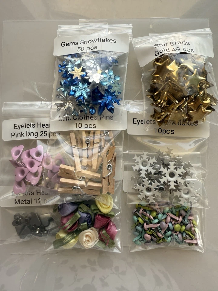 248 pieces EMBELLISHMENTS Lot Stars Snowflakes Hearts FLowers Brads Clothes Pin - Image 4 of 4