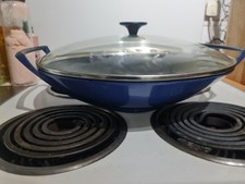 Le Creuset Large Round Cast Iron Wok 36cm blue