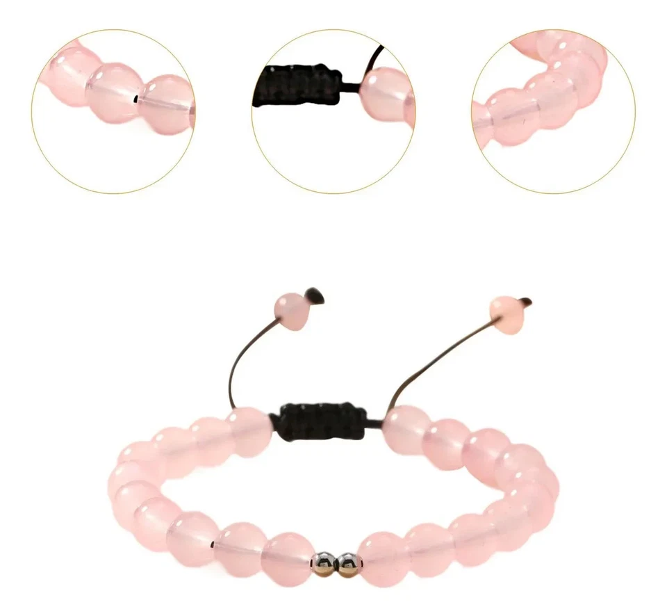 Pulsera de curación con cordón de piedras preciosas de cristal de piedra lunar natural hecha a mano rosa Foto 4 de 4