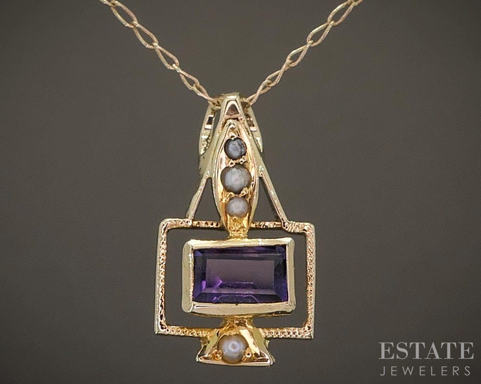 Antique Victorian 14k Yellow Gold Amethyst & Seed Pearl Necklace 1.1g p20547