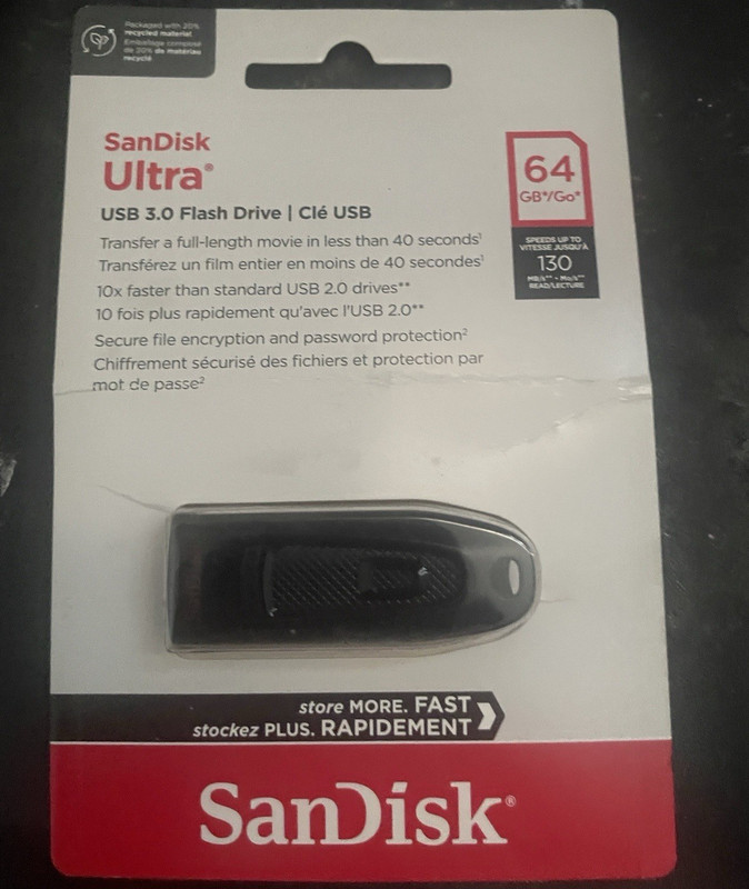 SanDisk Ultra 64GB USB 3.0 Flash Drive 130MB/s Black Encryption