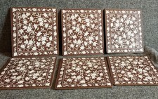 Vintage 1970s Set Six Brown And White Floral Rectangular Placemats