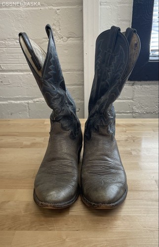 Justin 2225 Grey Blue Leather Western Cowboy Boots Men's Size 10.5 D Made in USA