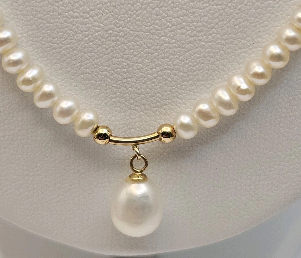 Collar de perlas de oro amarillo de 14k de 18" de 3,6 mm y colgante de perlas de 7,3 mm Foto 3 de 4