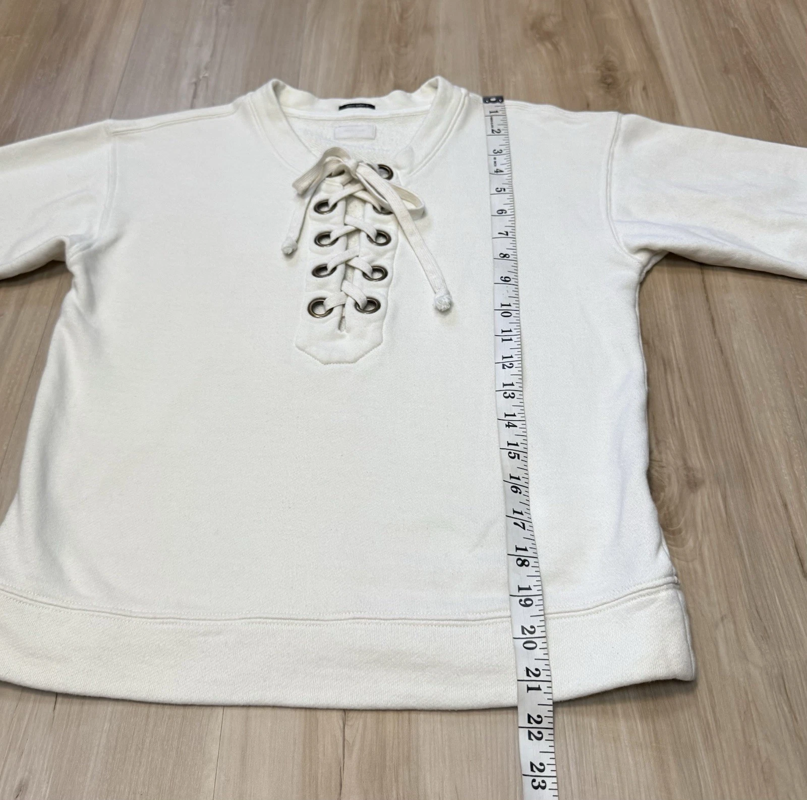 OFF WHITE Maglione maglione mamma jeans top felpa rivetti stringati avorio bianco sporco taglia XS