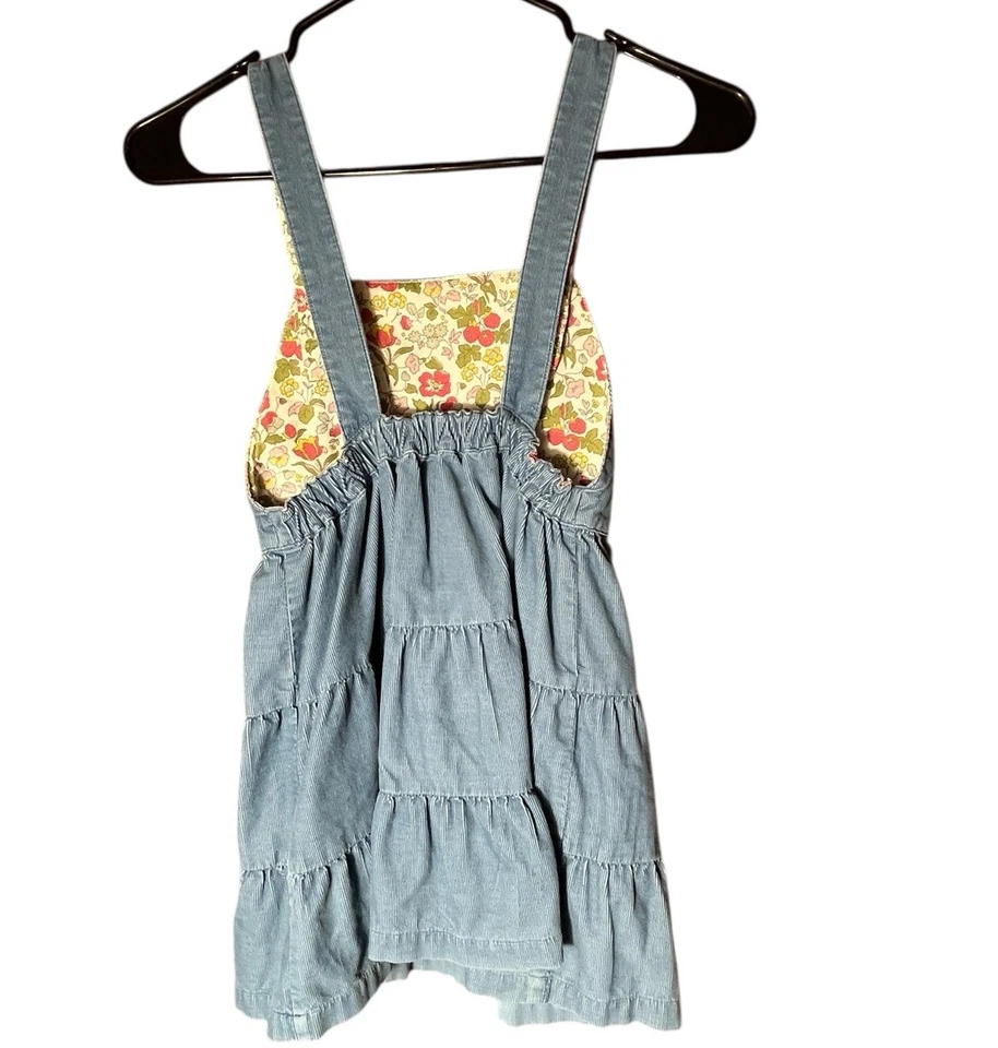 Mini Boden Girls Corduroy Jumper Dress Size 6 -7 Blue Tiered Ruffles - Image 2 of 4