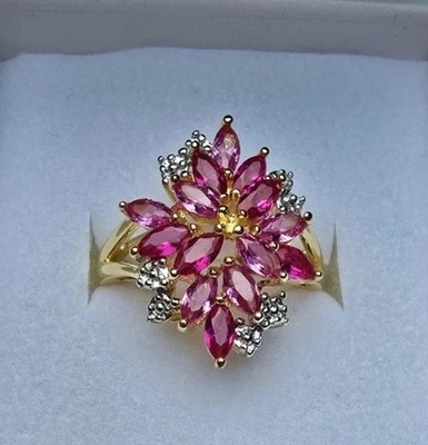 2.60 Ct Marquise Cut Simulated Pink Ruby Wedding Ring In 14K Yellow Gold Plated
