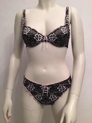 Miriale Sexy Unterwäsche Damen Set BH 75A String S 34-36 schwarz / rosa Neu