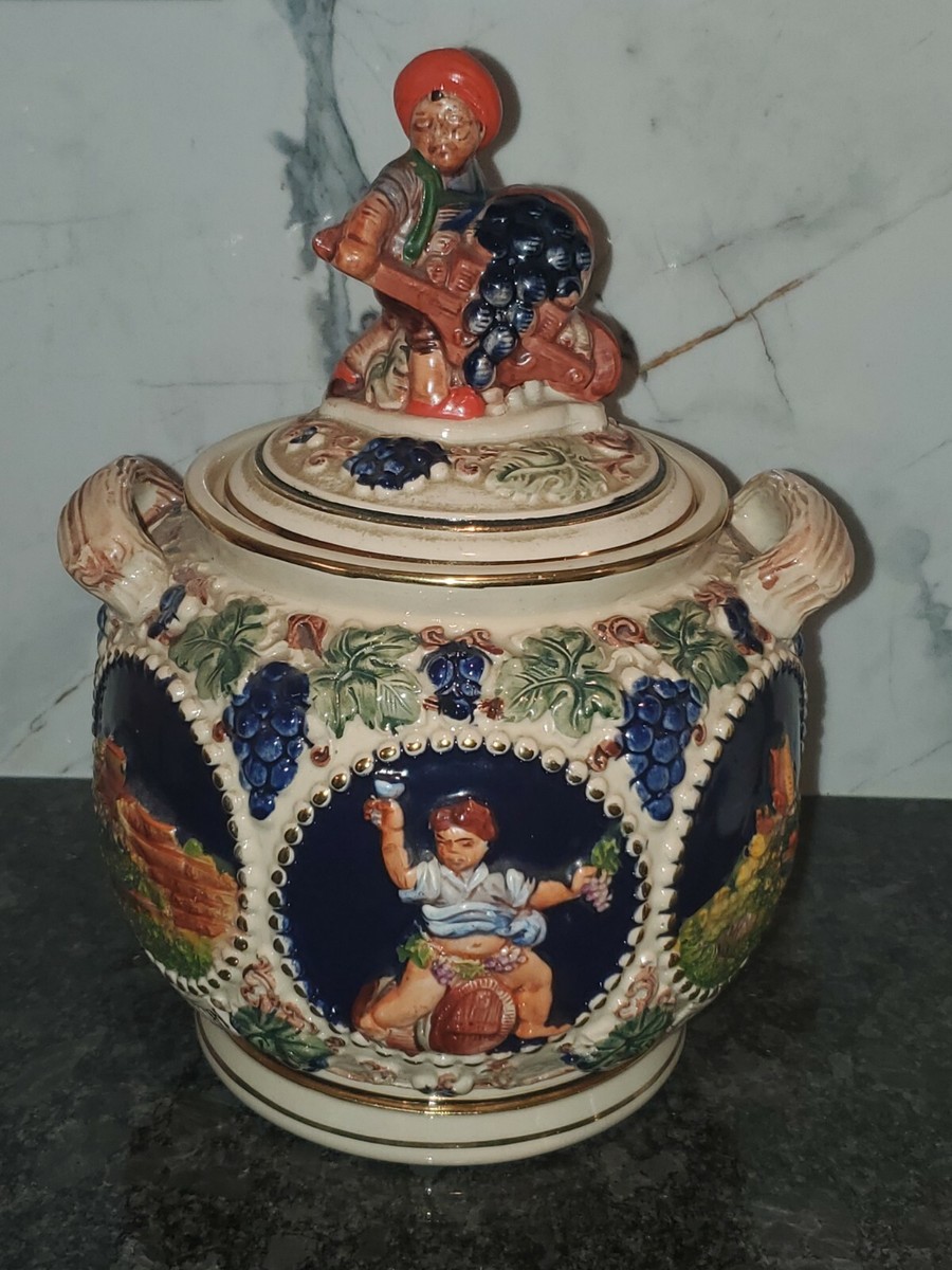 Gerz German Castles Relief Stoneware Biscuit Cookie Jar Beer Stein