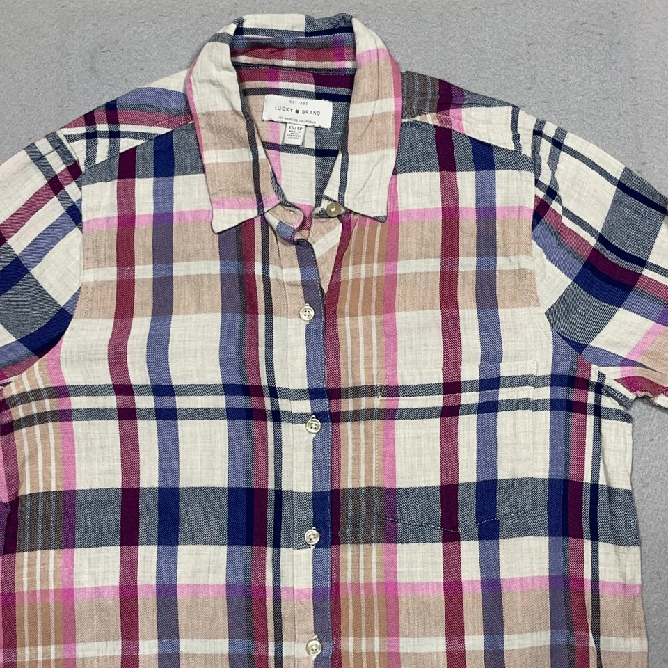 Lucky Brand Shirt Women Size XS Lightweight Button Up Plaid Outdoors - Image 2 of 4